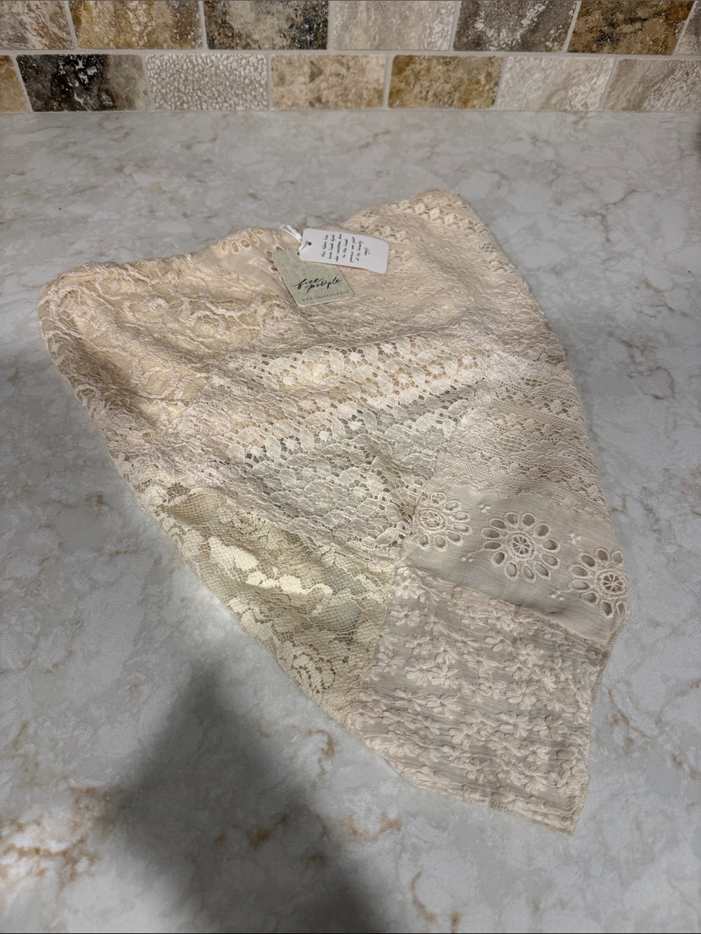 Free People Cream Lace Patchwork Tube Top